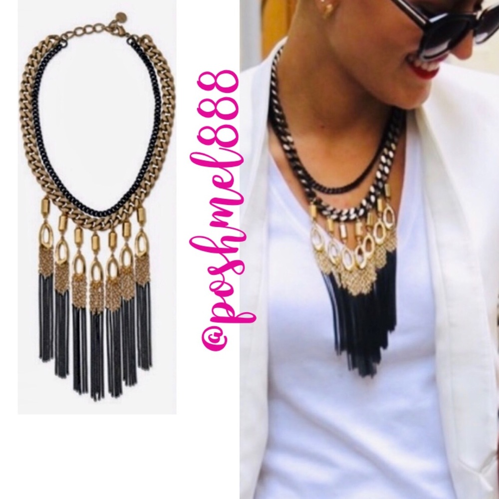 Stella & Dot | Retired Hematite Black & Gold Lilith Fringe Statement Nec… - Picture 2 of 10
